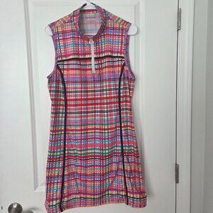 Kinona 1/4 quarter zip golf dress,  pockets, L multi color geometric Athleisure